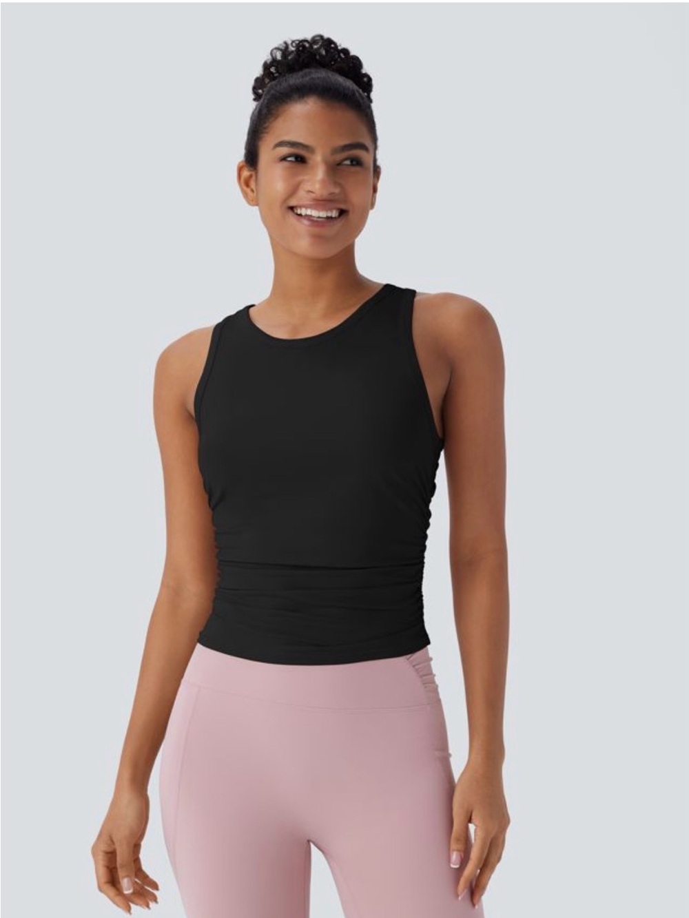 Halara S Black Round Neck Racerback Ruched Yoga Tank Top Athletic